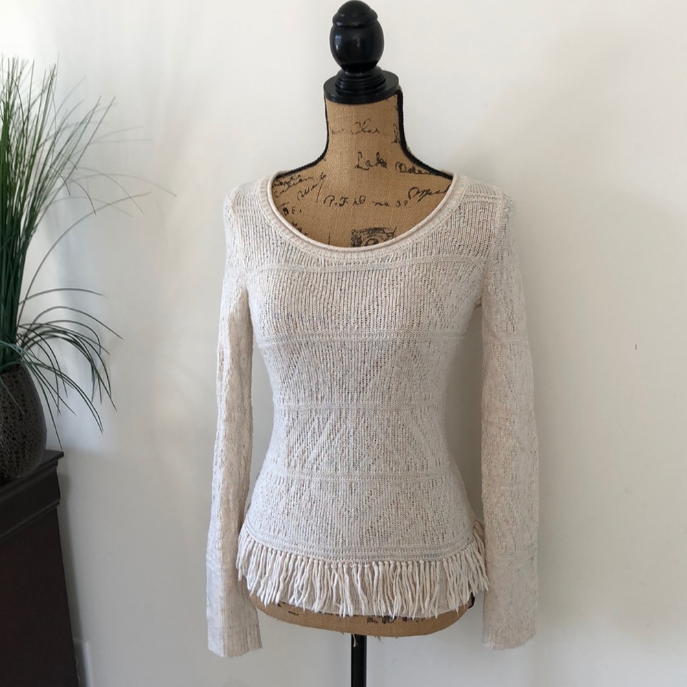 Anthropologie Moth Ivory fringed sweater
